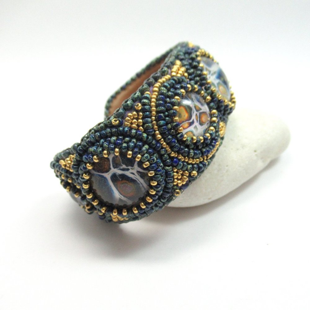 Artisan Bead embroidered cuff bracelet